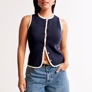 Abercrombie & Fitch Mara High-V LuxeLoft Sweater Vest in Dark Indigo